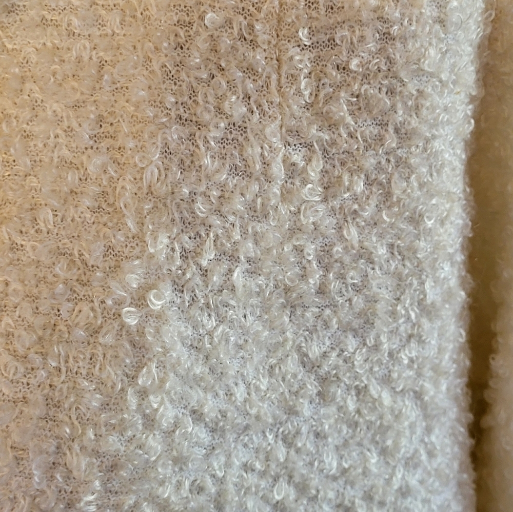 1950s Ivory Wool Boucle Swing Coat Faux Fur Collar Medium - Picture 7 of 12